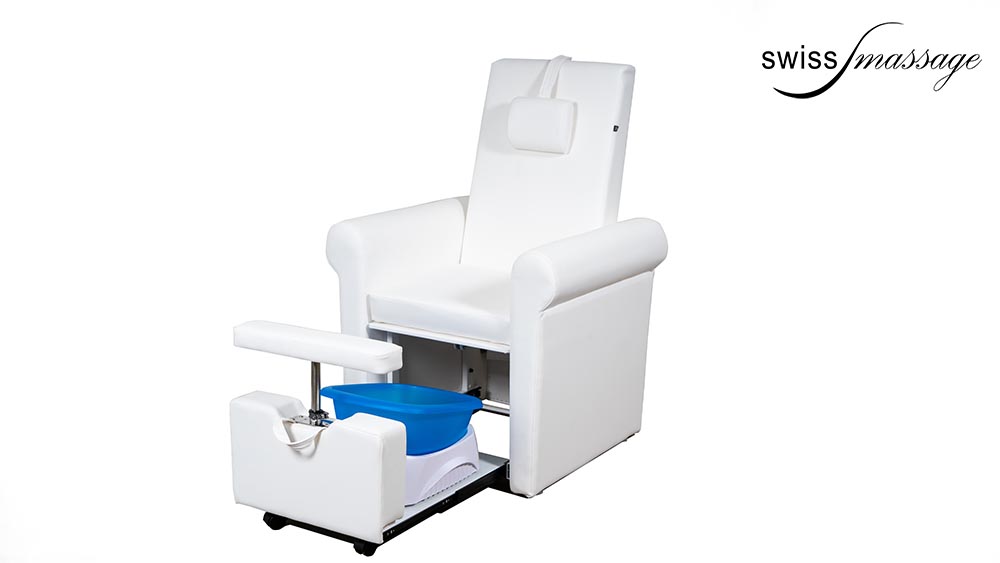 White Pacha model pedicure chair with blue pedispa tray