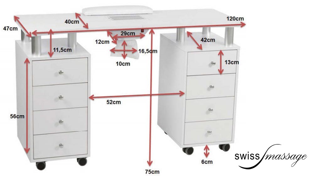 Dimensions table d'onglerie Perfect Nails Swissmassage