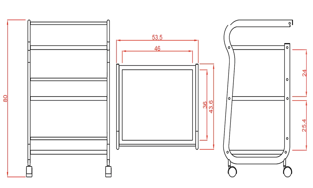 Dimensions Guéridon pour esthétique modèle 3 étages