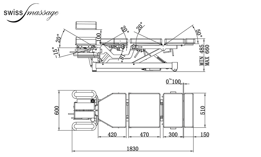 Table de Chiropratique modèle Bhal Coinfycare Dimensions