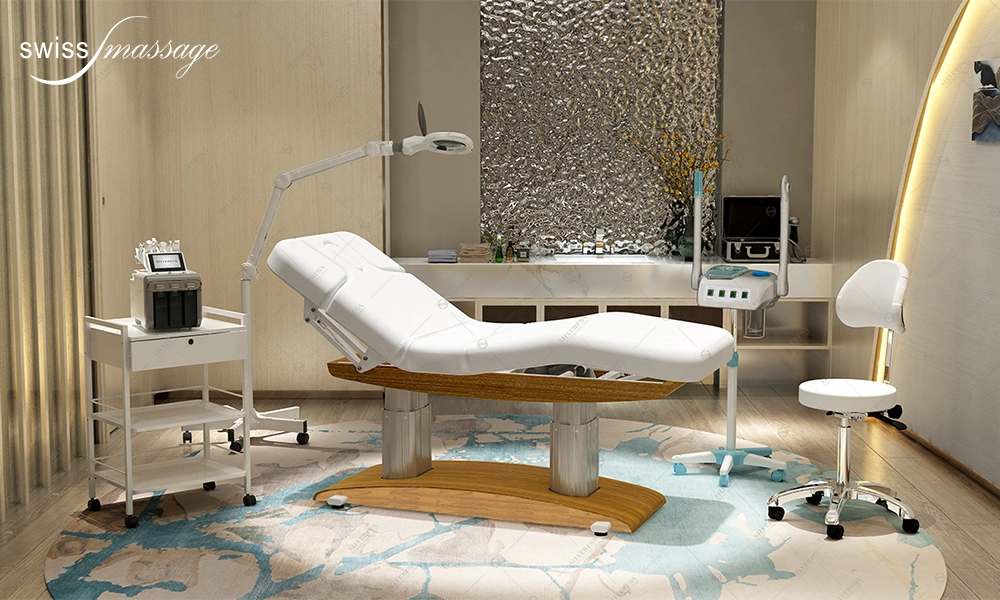 Cabine équipée de la table de SPA modèle Excellence chêne clair Suisse