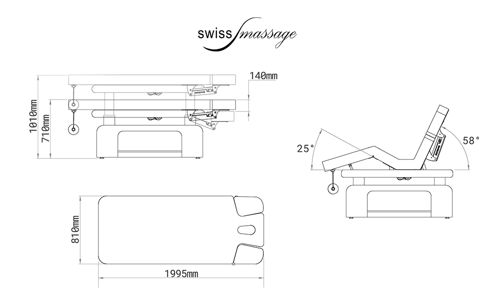 Noé dimensions massage table