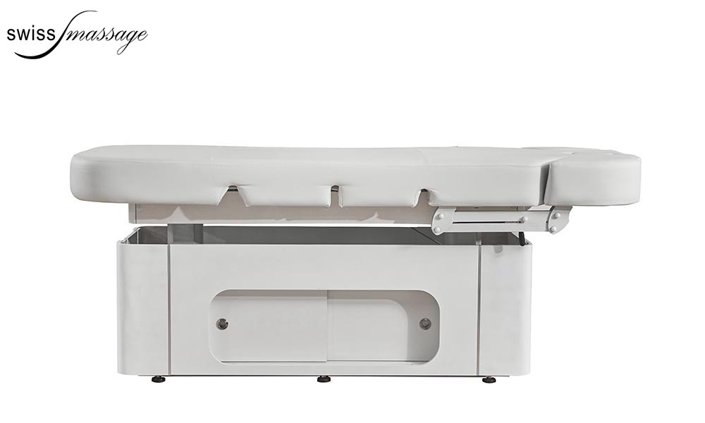 Table de massage Thaï modèle Ariane en bois blanc position couchée à plat