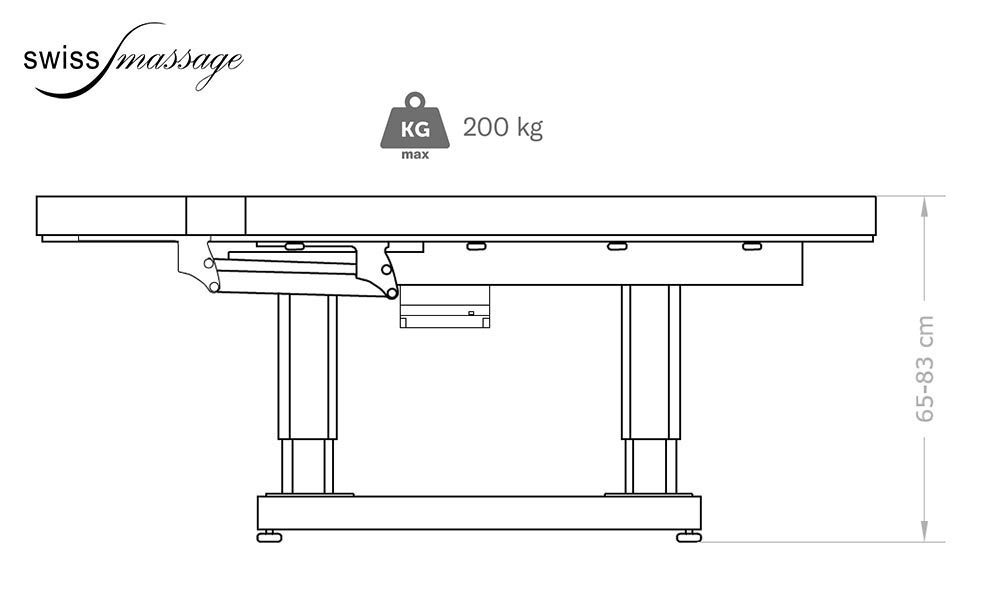 Dimensions Thai and Shiatsu Switzerland massage table model Wave
