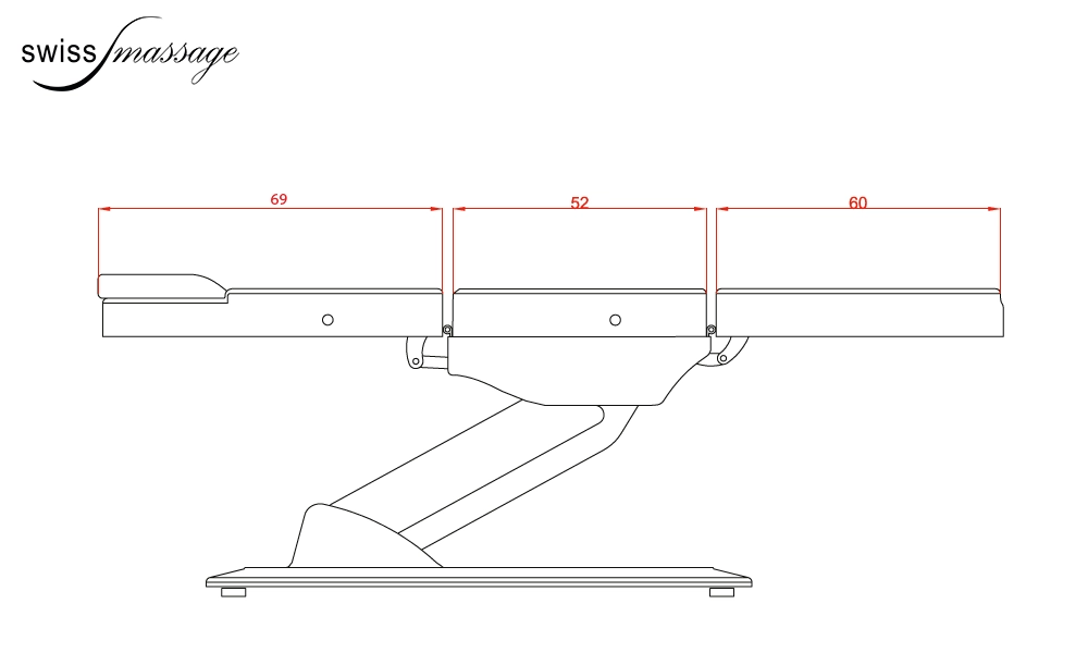 Abmessungen Schönheitsbehandlungsliege Modell Calipso Liegeposition