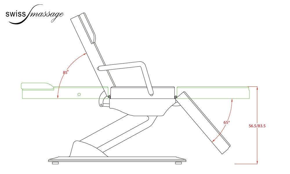 Abmessungen Ästhetische Behandlungsliege Modell Calipso Sitzposition
