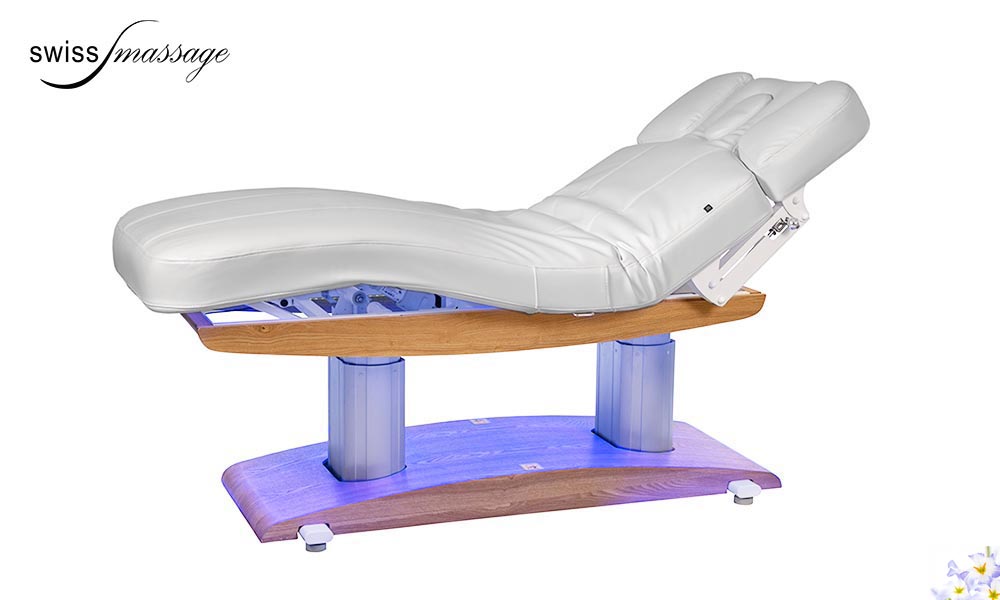 Table de massage modèle Excellence chêne clair position relax avec chromothérapie leds bleus