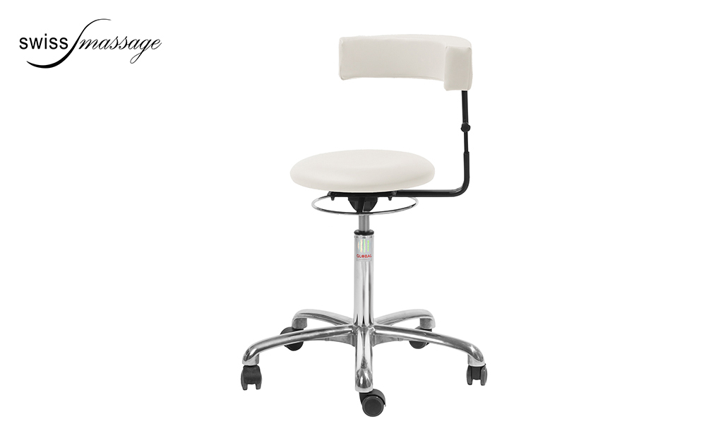 Stool on wheels with a 360° rotating backrest