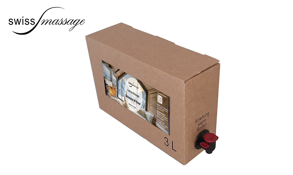 Bag in box qui contient de l'huile de massage