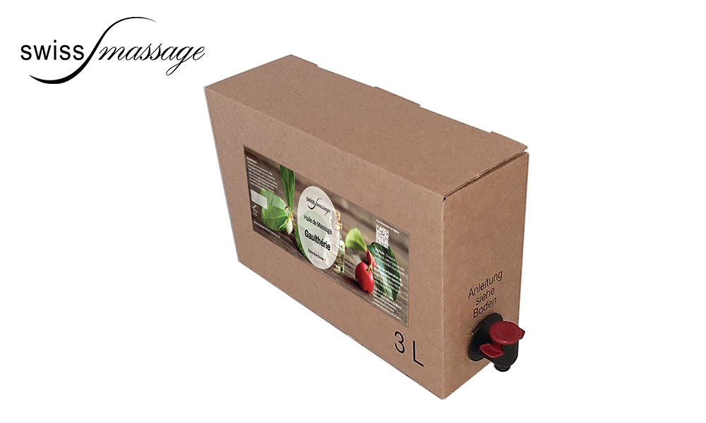 Bag in box qui contient de l'huile de massage