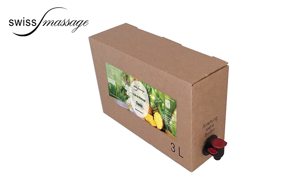 Bag in box qui contient de l'huile de massage