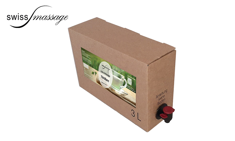 Bag in box qui contient de l'huile de massage